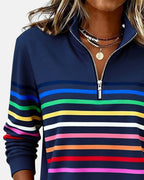 Madison | Women's Quarter Zip Sweatshirt with Striped Long Sleeves