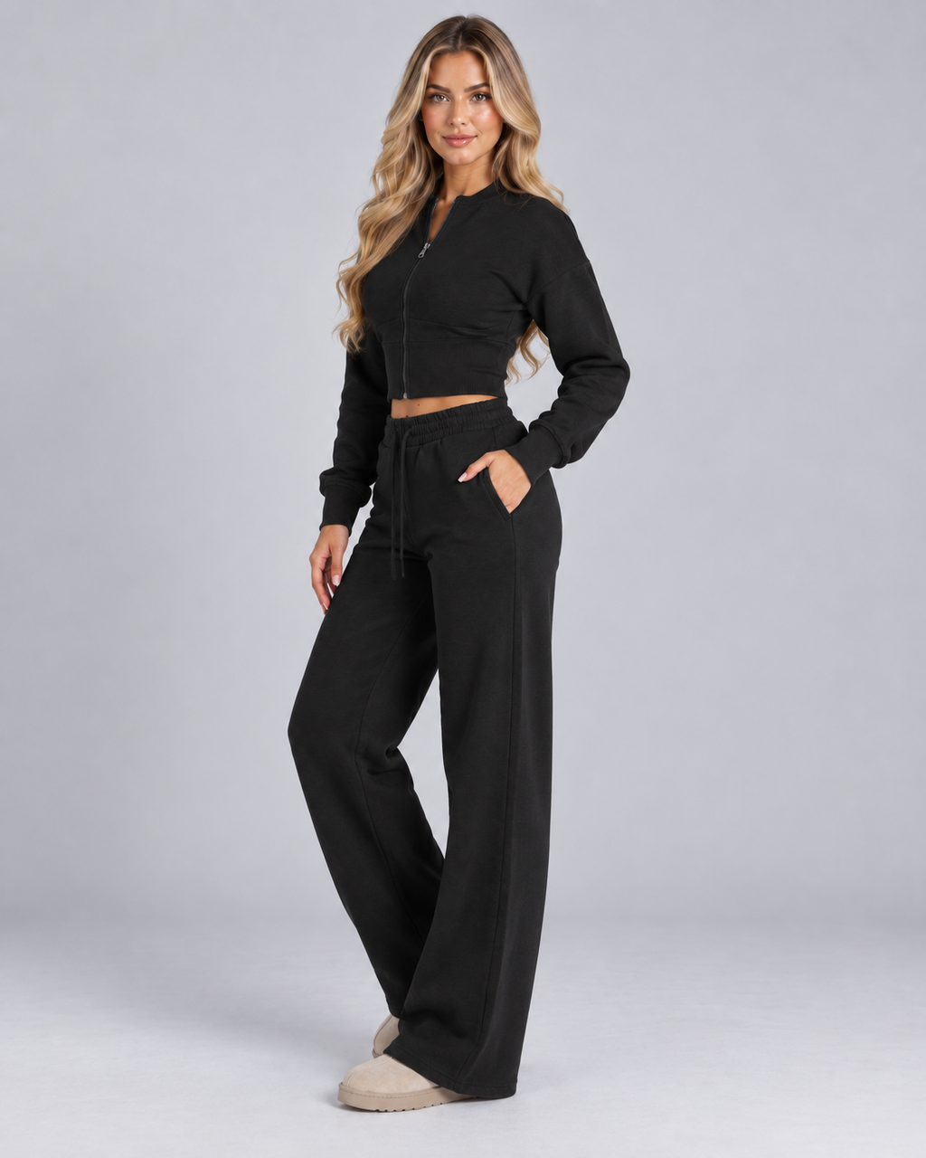 Zoé | Women's Zip Up Tracksuit Set Wide Leg Trousers