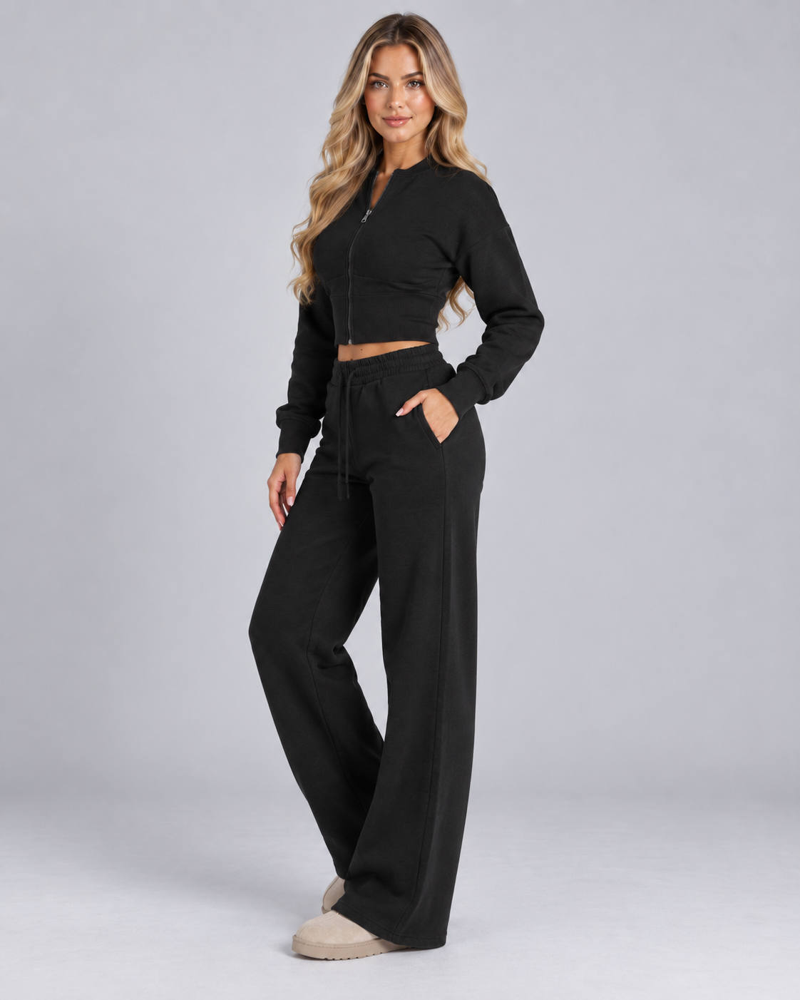 Zoé | Women's Zip Up Tracksuit Set Wide Leg Trousers