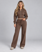 Zoé | Women's Zip Up Tracksuit Set Wide Leg Trousers
