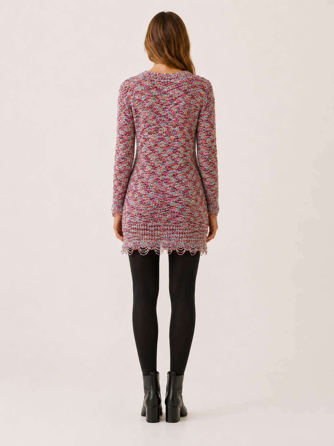 Xanthe | Jumper Dress with Multicolour Detail and Distressed Hem