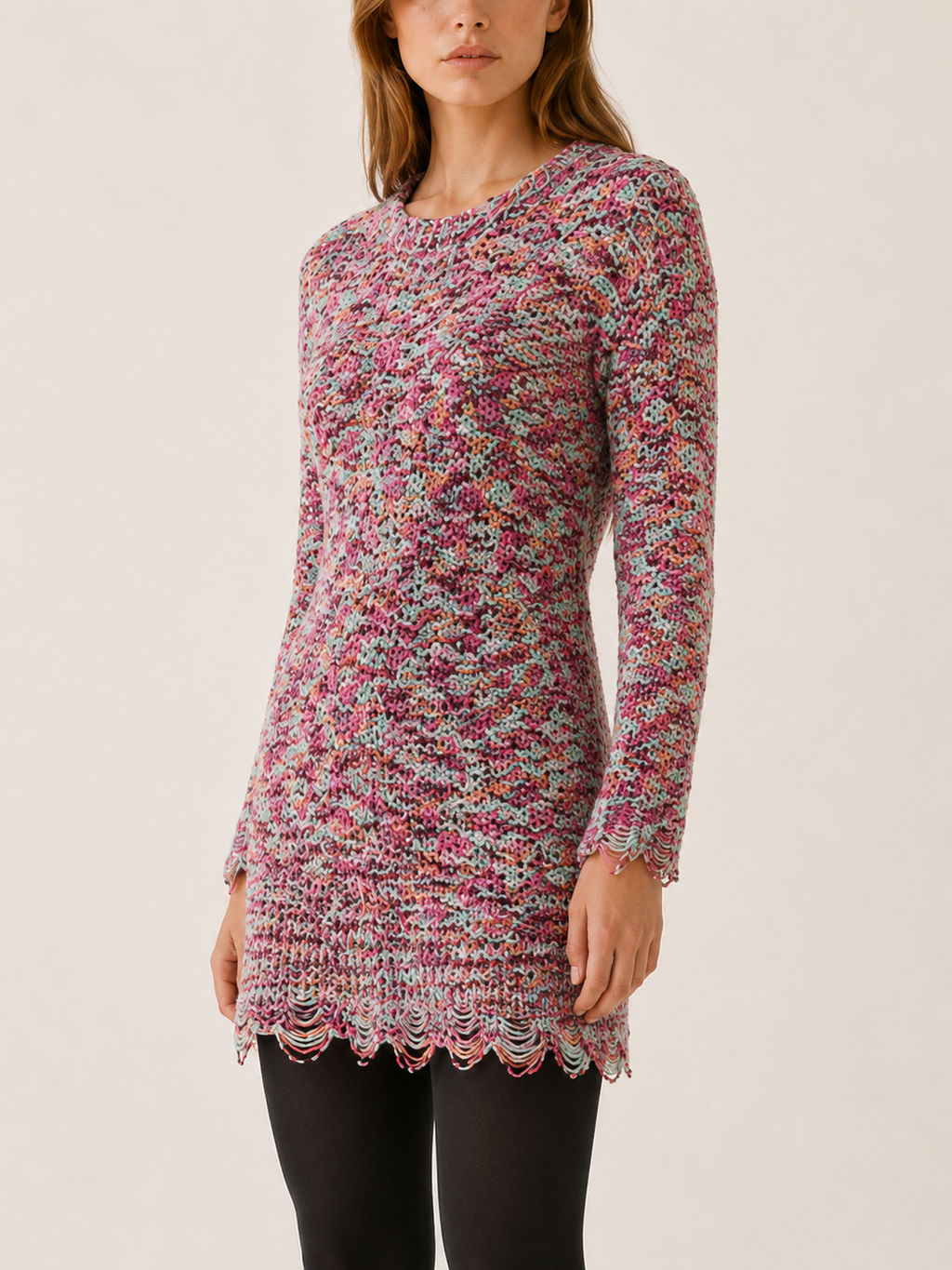 Xanthe | Jumper Dress with Multicolour Detail and Distressed Hem