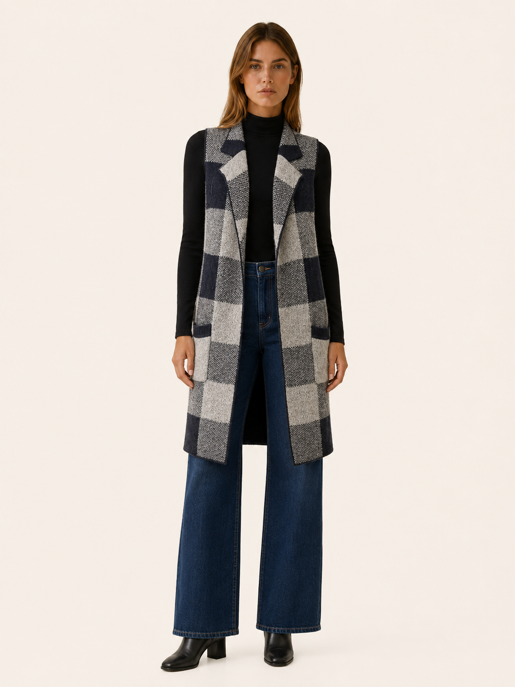 Aveline | Long Cardigan with Open Front and Striped Design