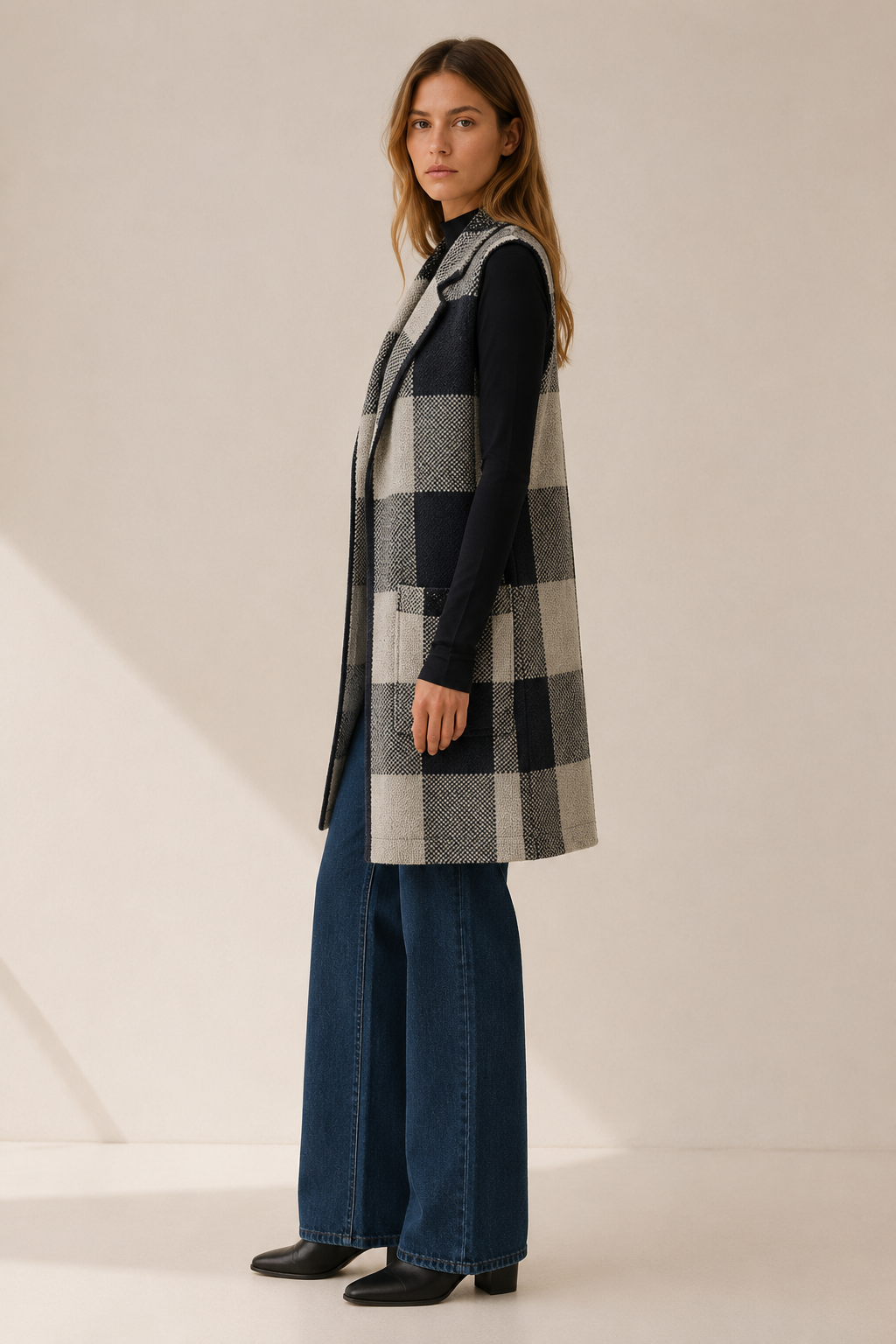 Aveline | Long Cardigan with Open Front and Striped Design