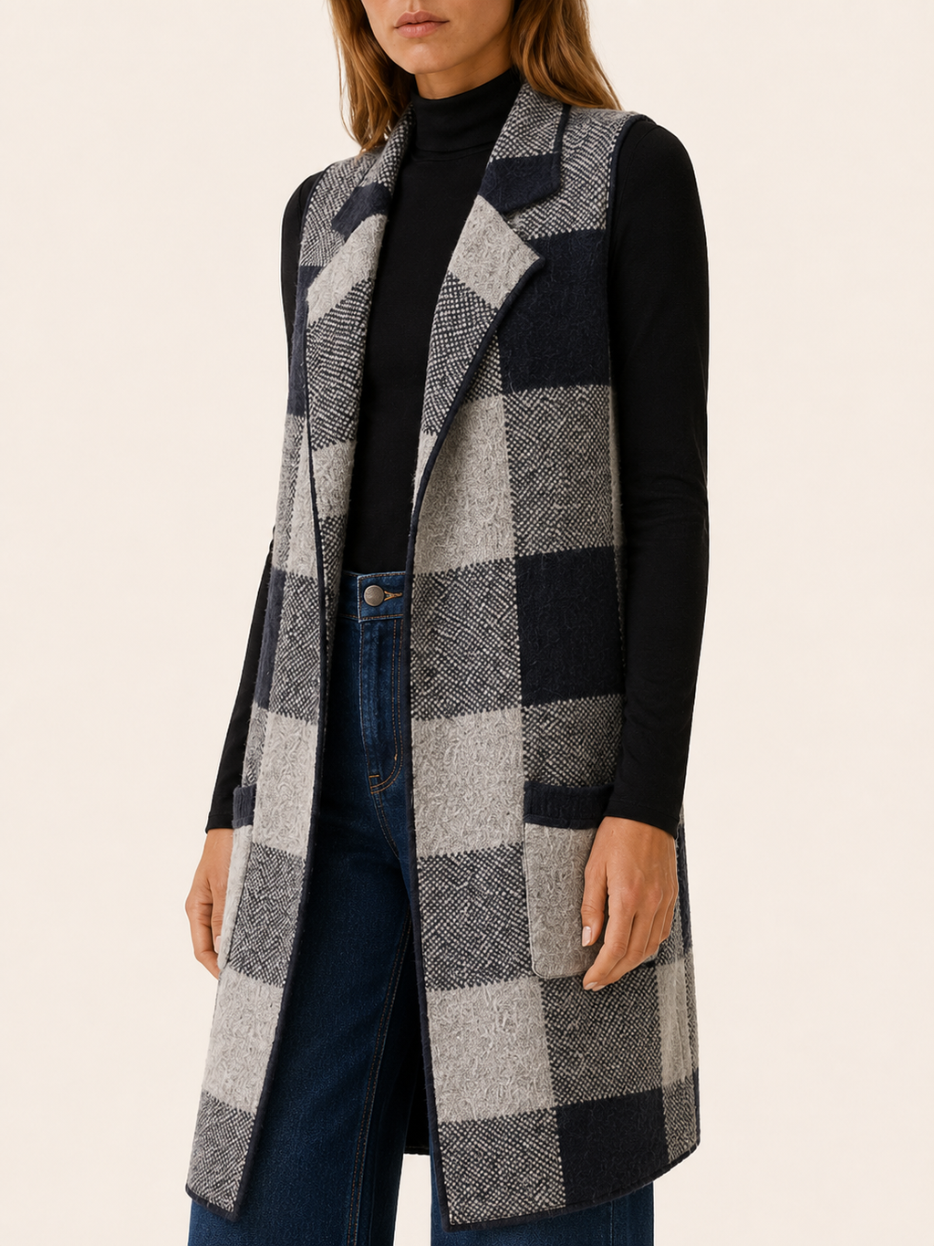 Aveline | Long Cardigan with Open Front and Striped Design