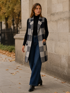 Aveline | Long Cardigan with Open Front and Striped Design
