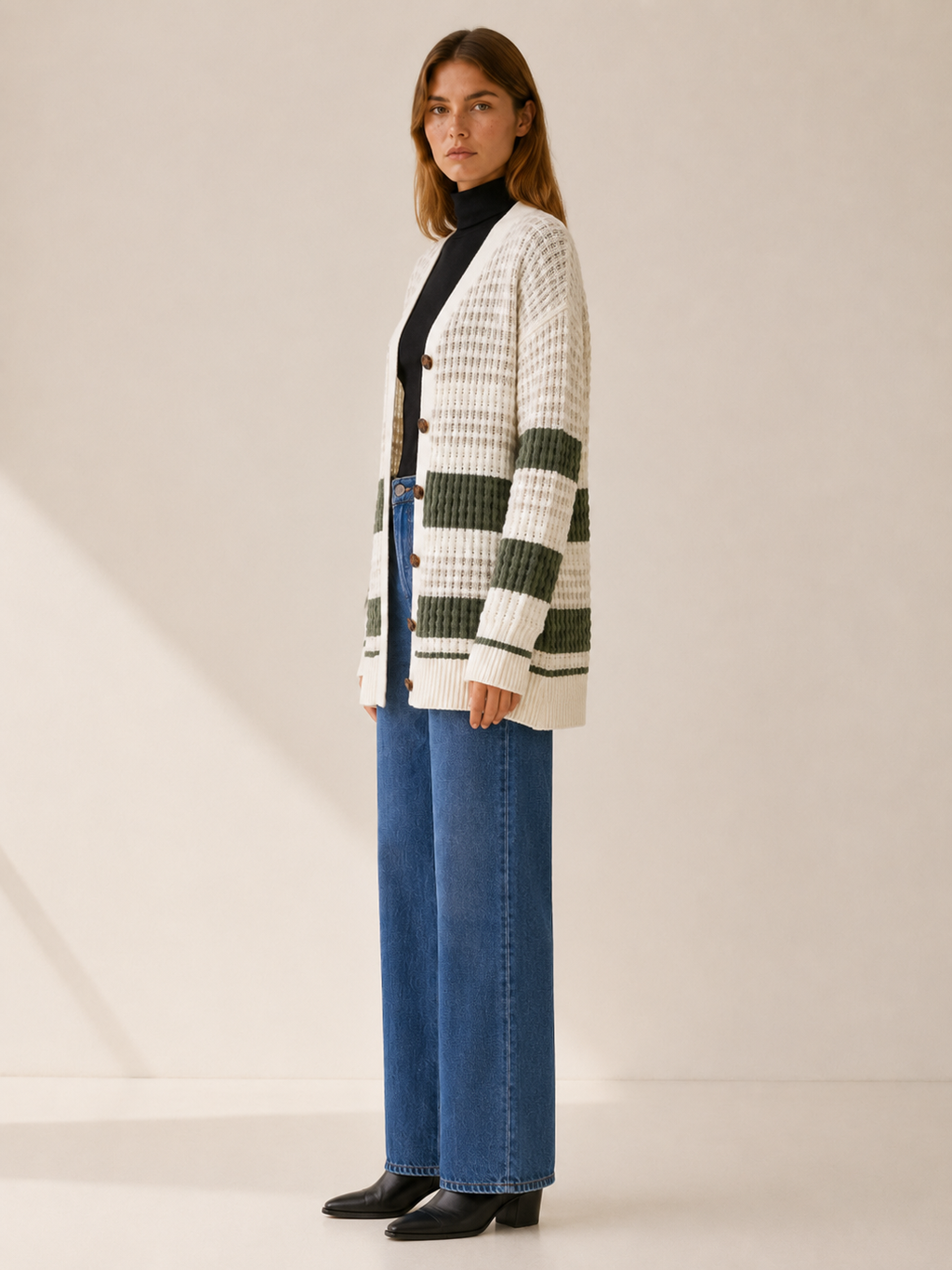 Zanora | Striped Cardigan with Button Front and Patch Pockets