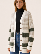 Zanora | Striped Cardigan with Button Front and Patch Pockets