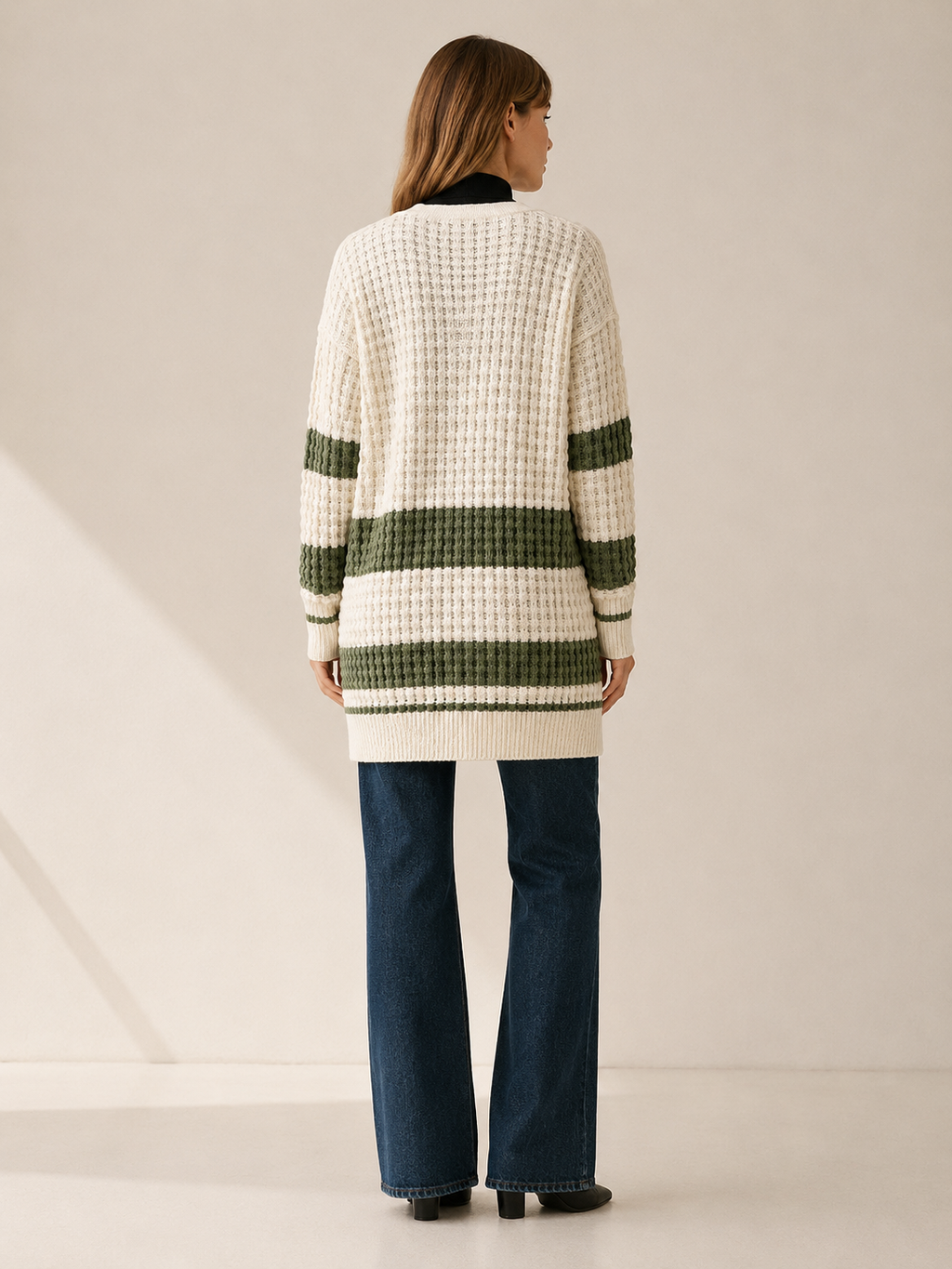 Zanora | Striped Cardigan with Button Front and Patch Pockets