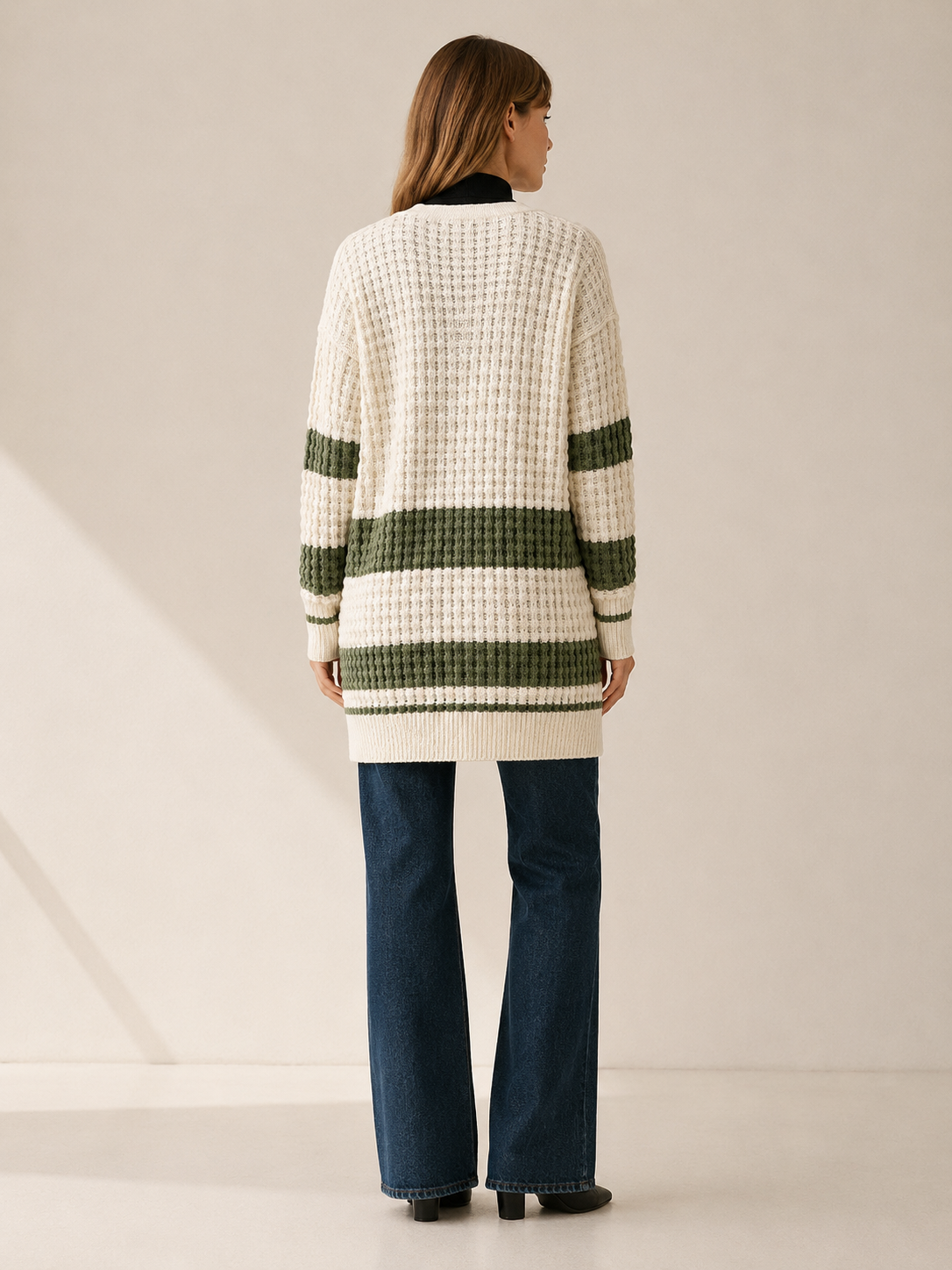 Zanora | Striped Cardigan with Button Front and Patch Pockets