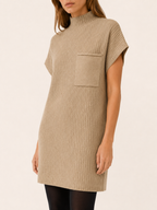 Zephyrelle | Sweater Dress with Short Sleeves and High Neck