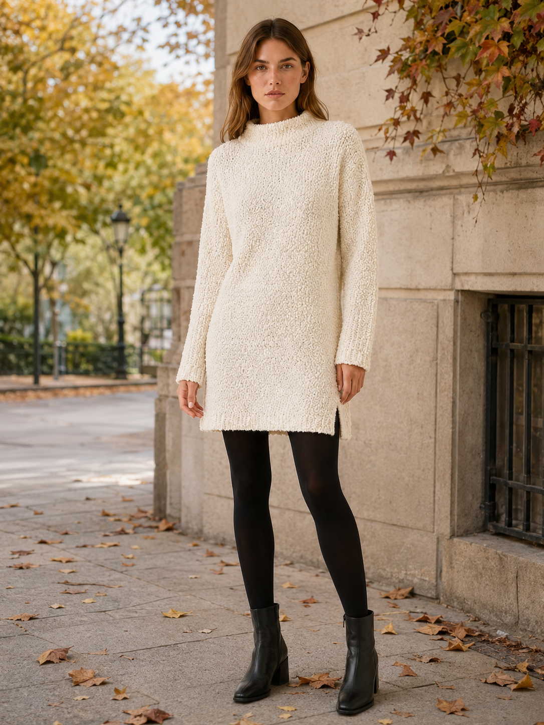 Zevanthia | Sweater Dress with High-Low Hem and Side Slits