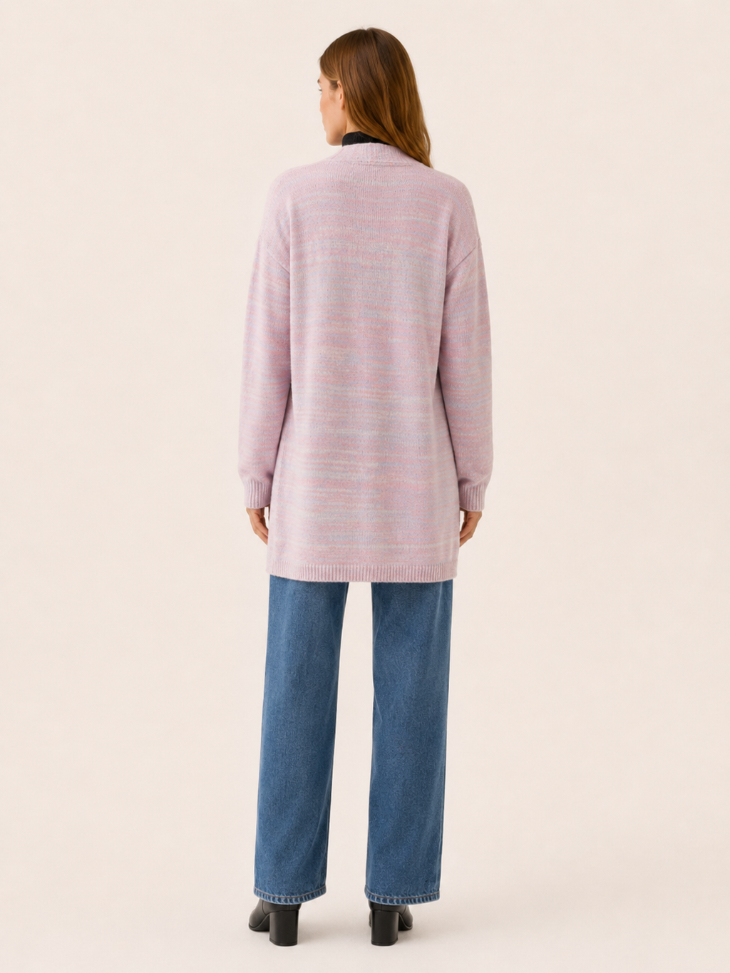 Zevira | Long Cardigan with Open Front and Striped Design