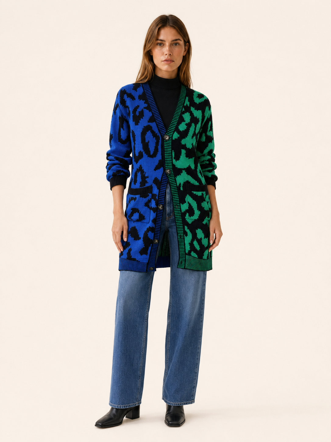 Zuleika | Long Cardigan with Leopard Print and Button Front