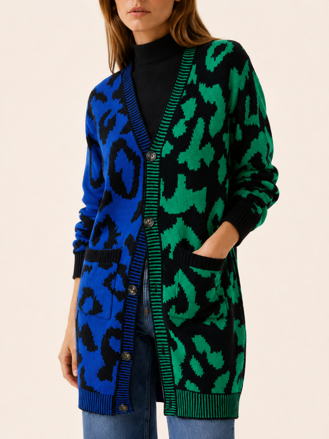 Zuleika | Long Cardigan with Leopard Print and Button Front